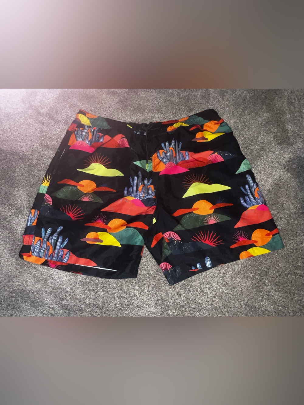 Scotch & Soda Mens XXL Shorts Black Desert Cactus Pyramid Print Board Trunks